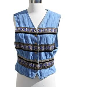 Lizwear Women's Vintage Jean Denim Vest Cottage Prairie Peasant Festival Size M